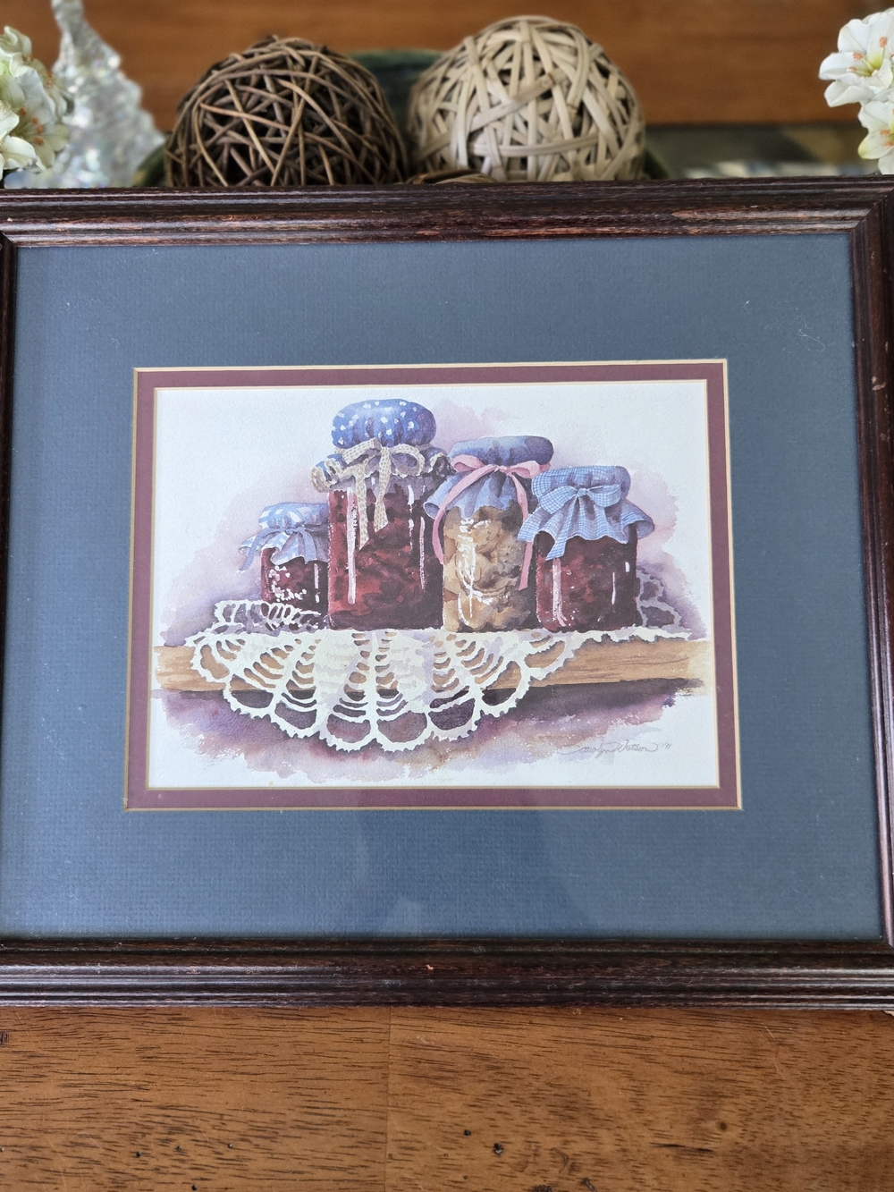 Vintage 1991 Carolyn Watson "Canning Jars" Framed Art Print - Picture 2 of 13
